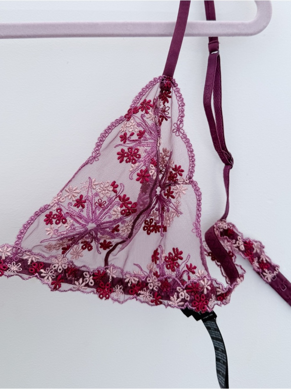 La Perla Burgundy Embroidered Tulle Bralette | Luxury Lingerie | 36C